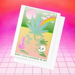 Yellow Owl Workshop Lit Birthday - Risograph Greeting Card $10 Or Less