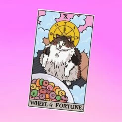 Ping Hatta Studio $10 Or Less Ping Hatta Sticker - Tarot Cat Wheel Of Fortune