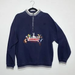 $50 OR LESS Vintage Embroidered Looney Tunes Quarter Zip Sweatshirt Pullover