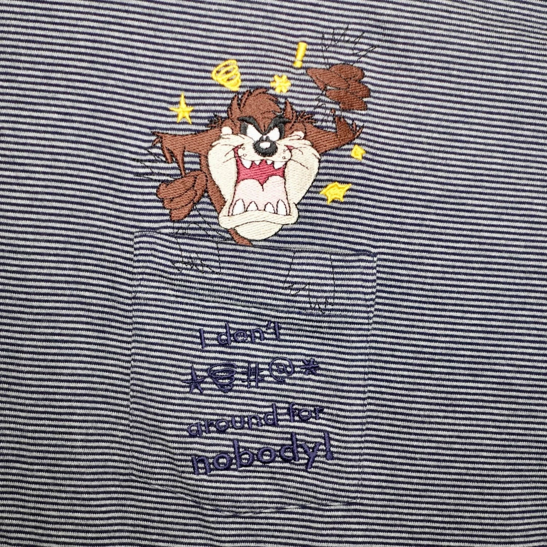 Brand new ๐ฅฐ Vintage Looney Tunes Taz Pocket Striped ๐ Shirt ๐งจ 3 Vintage Looney Tunes Taz Pocket Striped Shirt