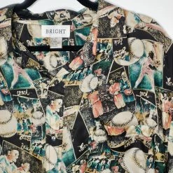 Vintage Silk Button Up Shirt - Yankees Baseball Scenes