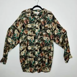 Vintage Silk Button Up Shirt - Yankees Baseball Scenes