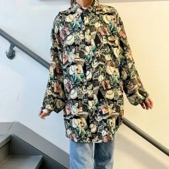 Vintage Silk Button Up Shirt - Yankees Baseball Scenes