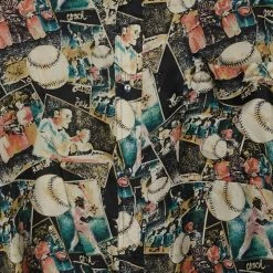 Vintage Silk Button Up Shirt - Yankees Baseball Scenes